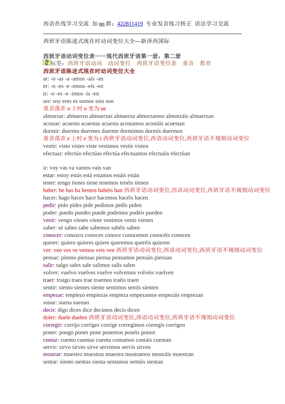 词汇-西班牙语陈述式现在时动词变位大全.doc_第1页