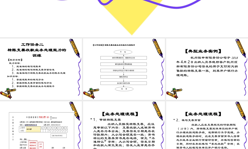 3-5教学课件—转账支票收款业务处理能力的训练.ppt