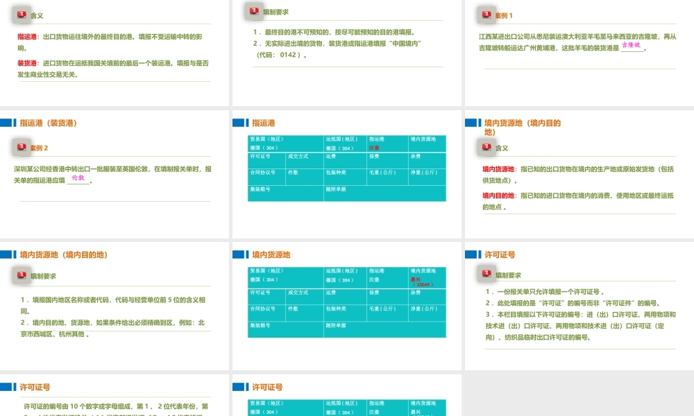 08制作报关单的指运港、境内货源地和许可证号.pptx
