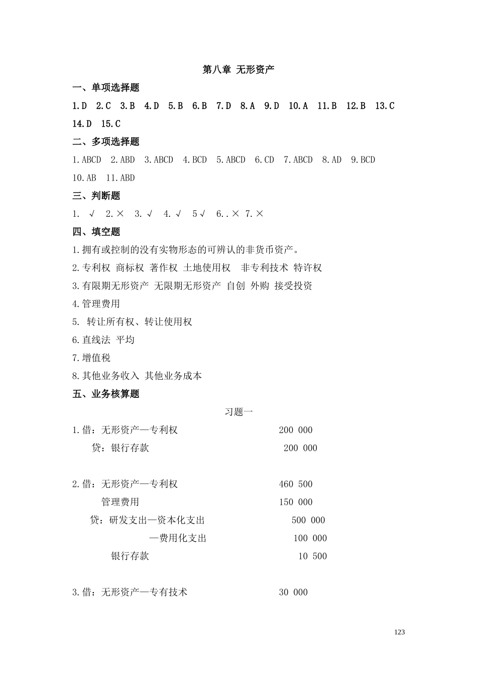 8 第八章 无形资产习题答案.docx_第1页