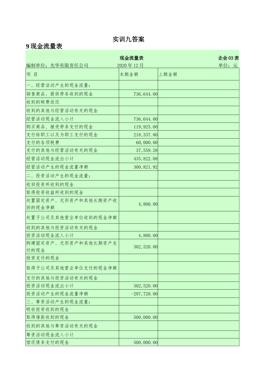 实训九答案现金流量表.doc_第1页