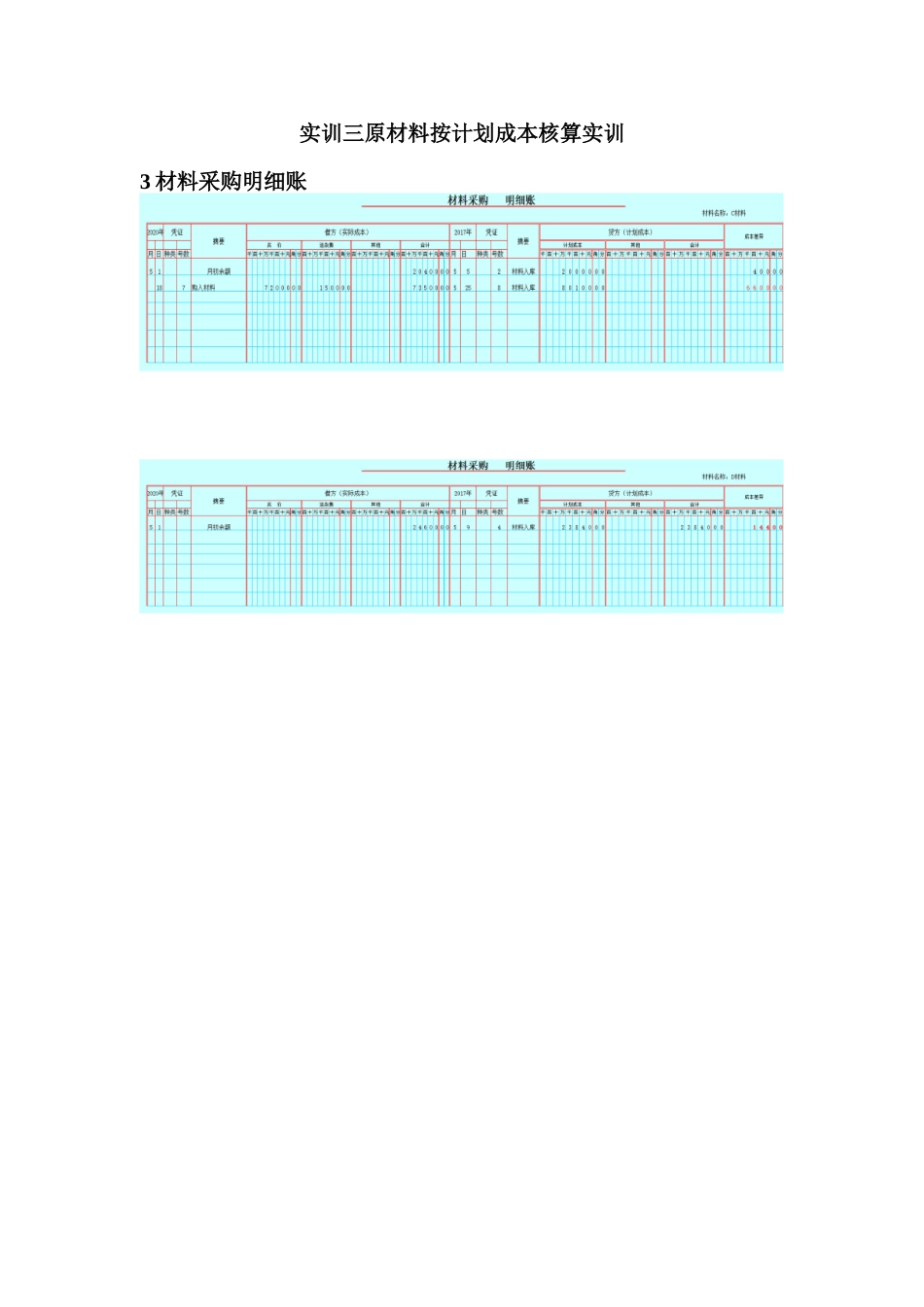 实训三材料采购明细账.doc_第1页