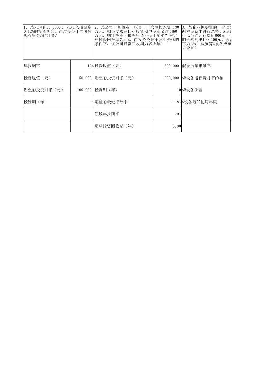 学习任务3-6Excel在投资期或还贷期分析中的应用（3题）.xlsx_第1页