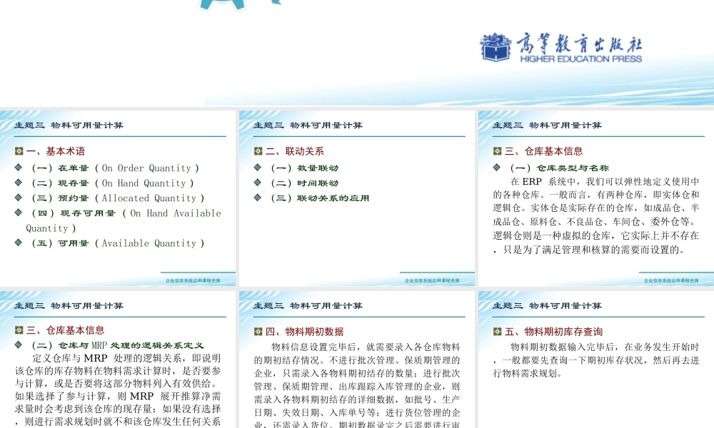 主题三 物料可用量计算.ppt