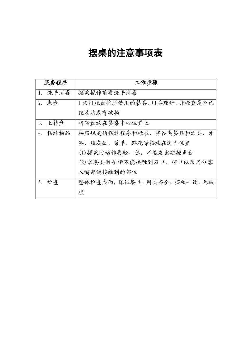 1.摆桌的注意事项表.doc_第1页