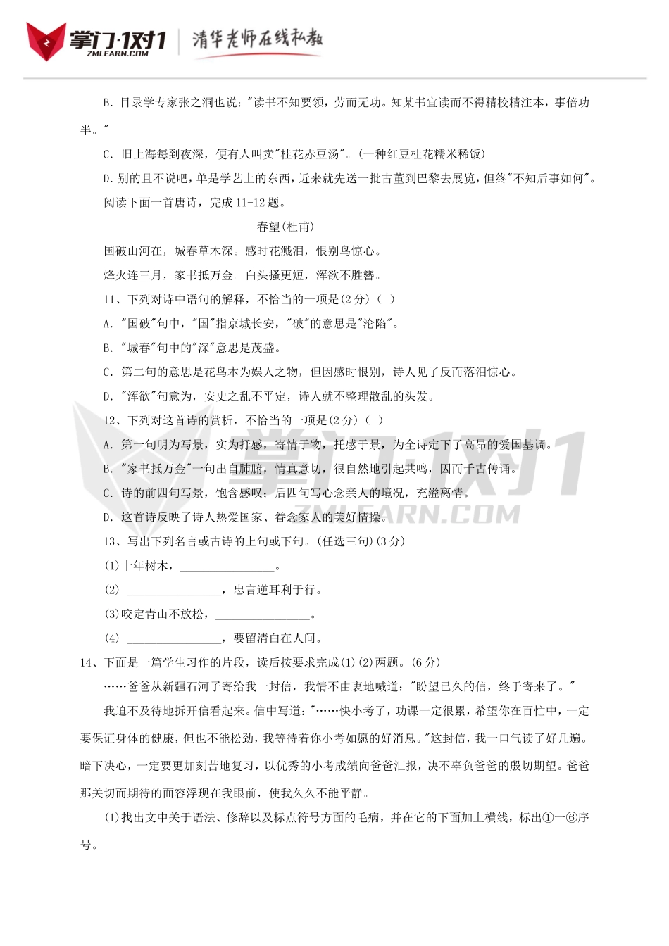 小升初语文试卷及答案(人教版).doc_第3页