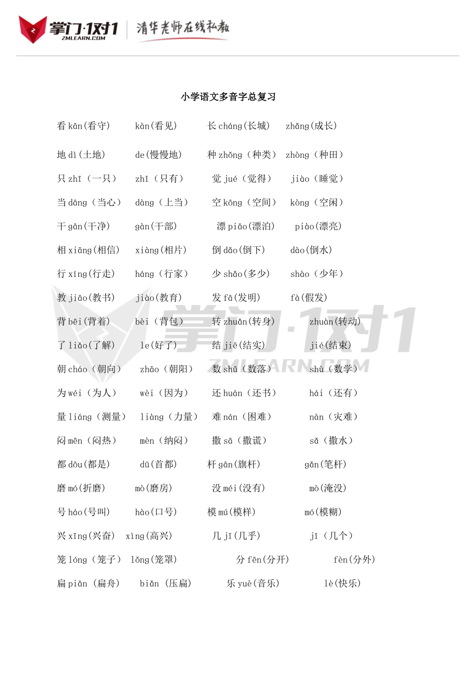 小升初知识点专项复习：多音字总复习.doc_第1页