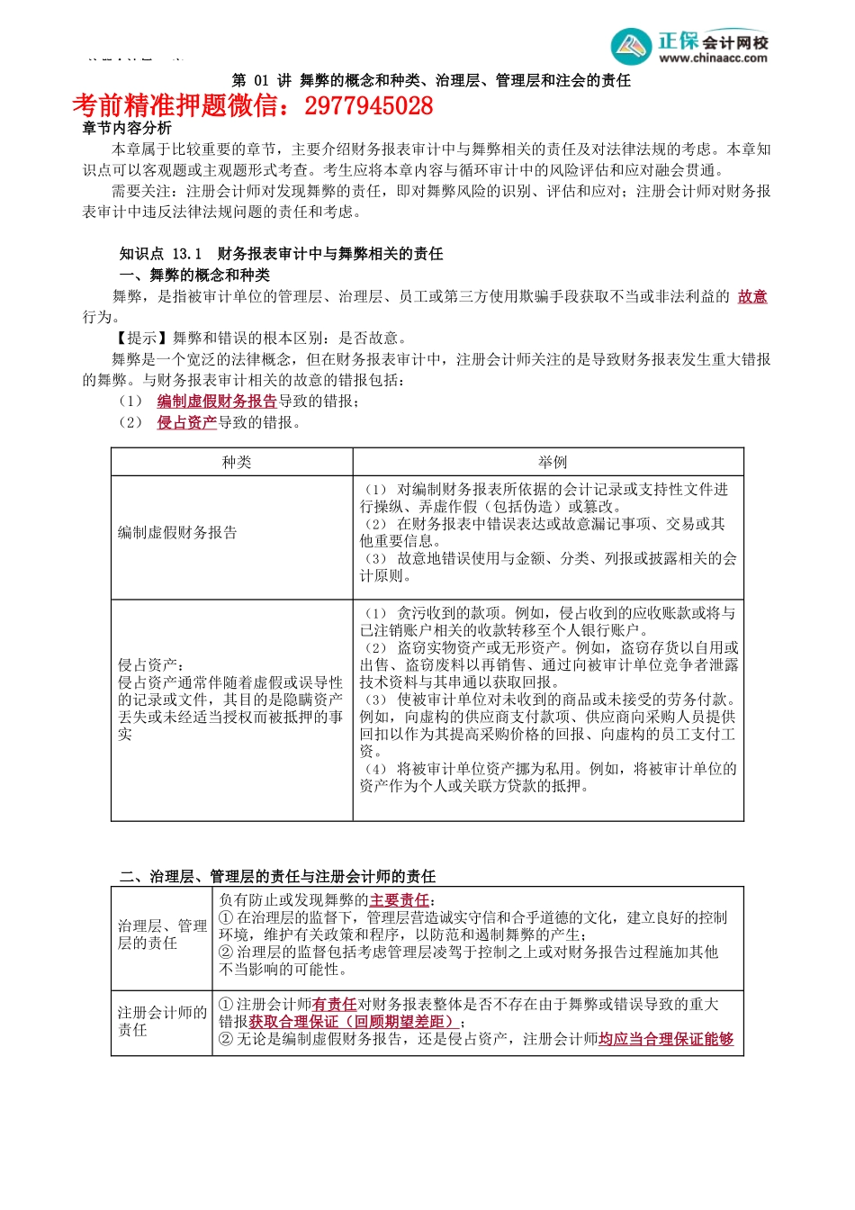 第1401讲　舞弊的概念和种类、治理层、管理层和注会的责任_create.docx_第1页