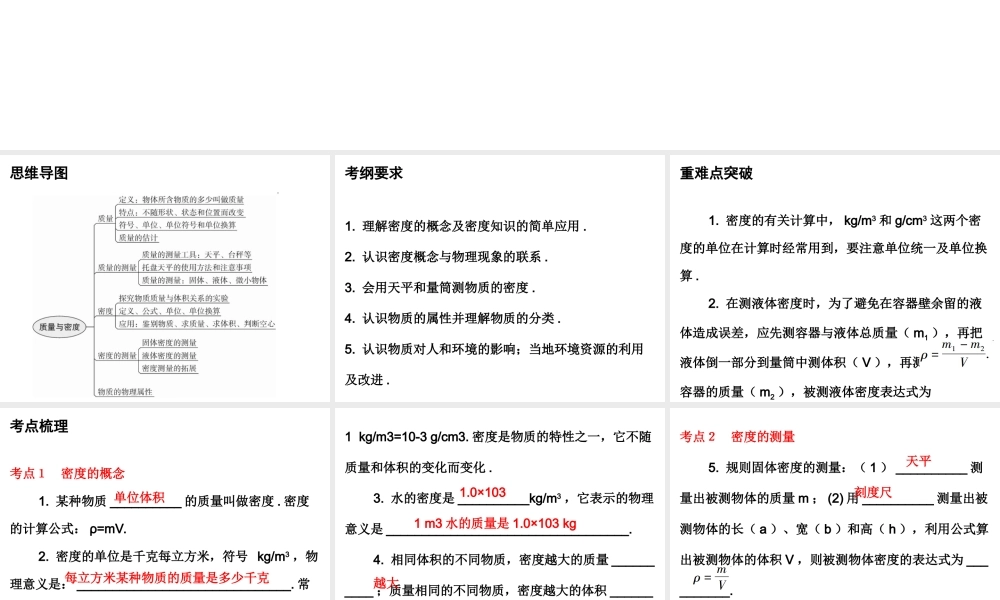 广东省2018年中考物理总复习课件：第一部分教材梳理 第六章质量与密度第二课时.ppt