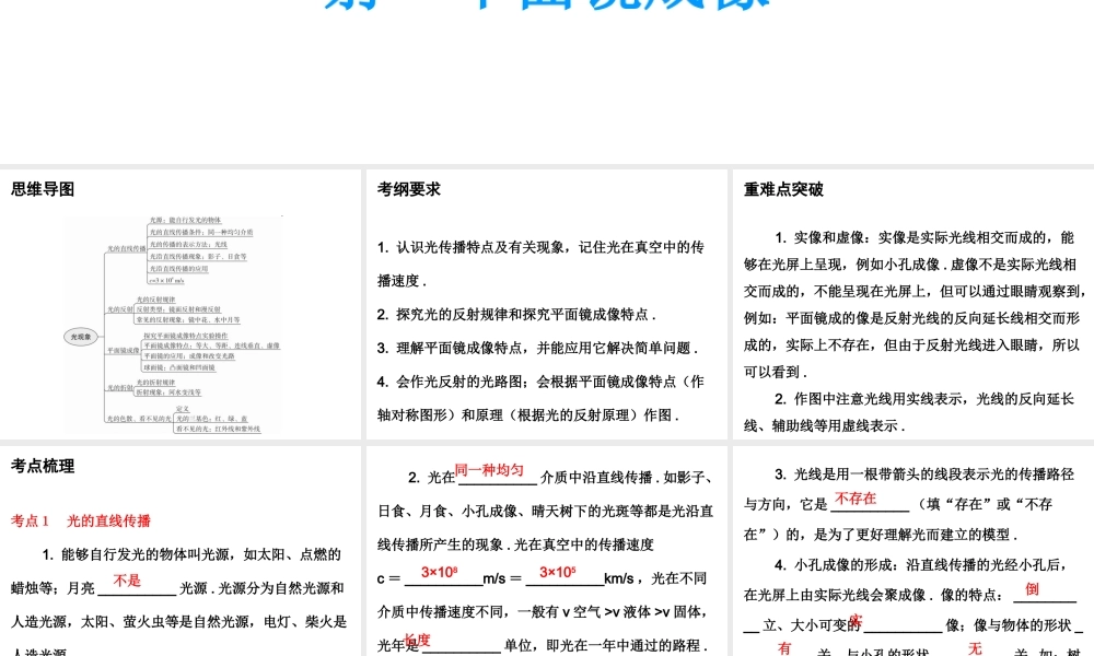 广东省2018年中考物理总复习课件：第一部分教材梳理 第四章光现象第一课时.ppt