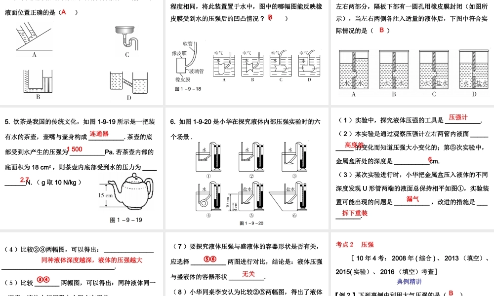 广东省2018年中考物理总复习课件：第一部分教材梳理 第九章压强第二课时.ppt