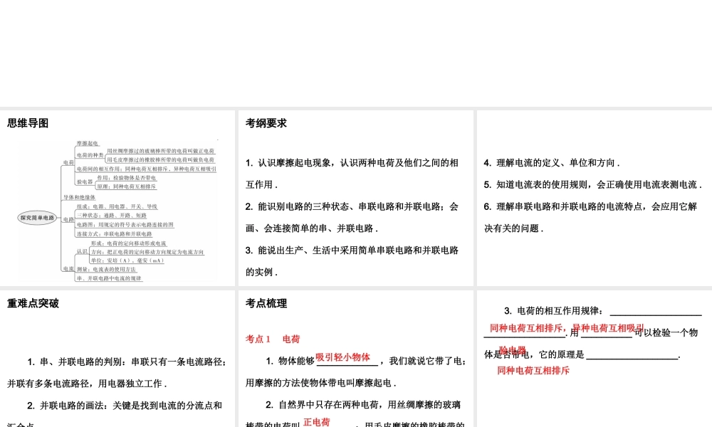 广东省2018年中考物理总复习课件：第一部分教材梳理 第十五章 电流和电路(共44张PPT).ppt