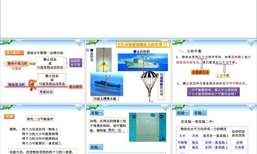 新人教版八年级物理下册第八章《运动和力》第2节《二力平衡》ppt课件 (1).ppt