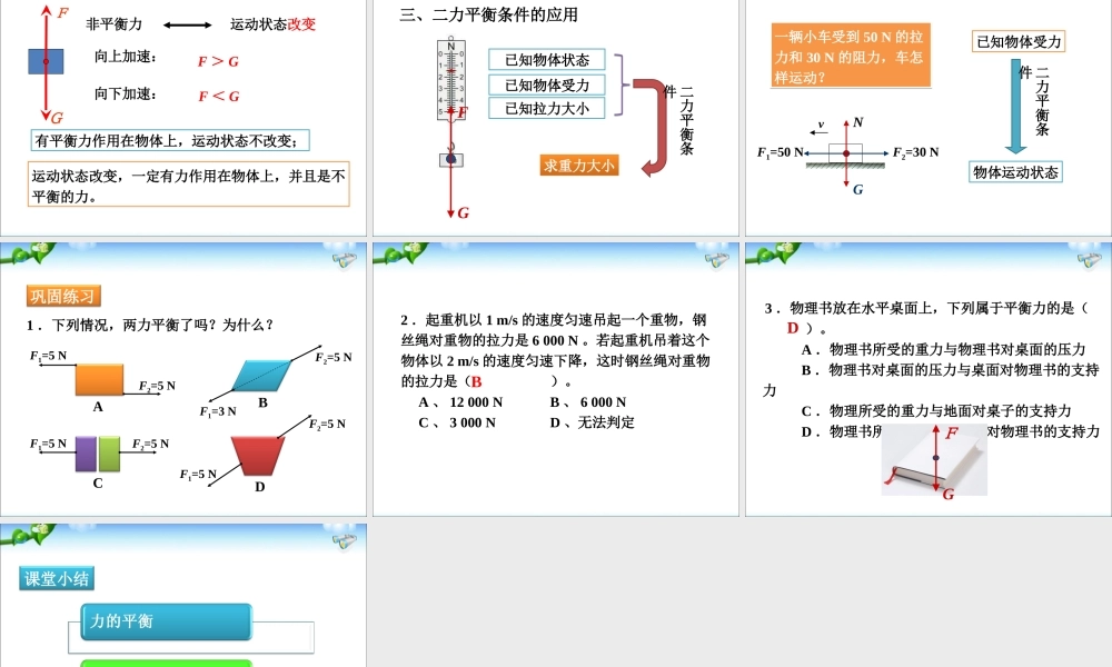 新人教版八年级物理下册第八章《运动和力》第2节《二力平衡》ppt课件 (1).ppt
