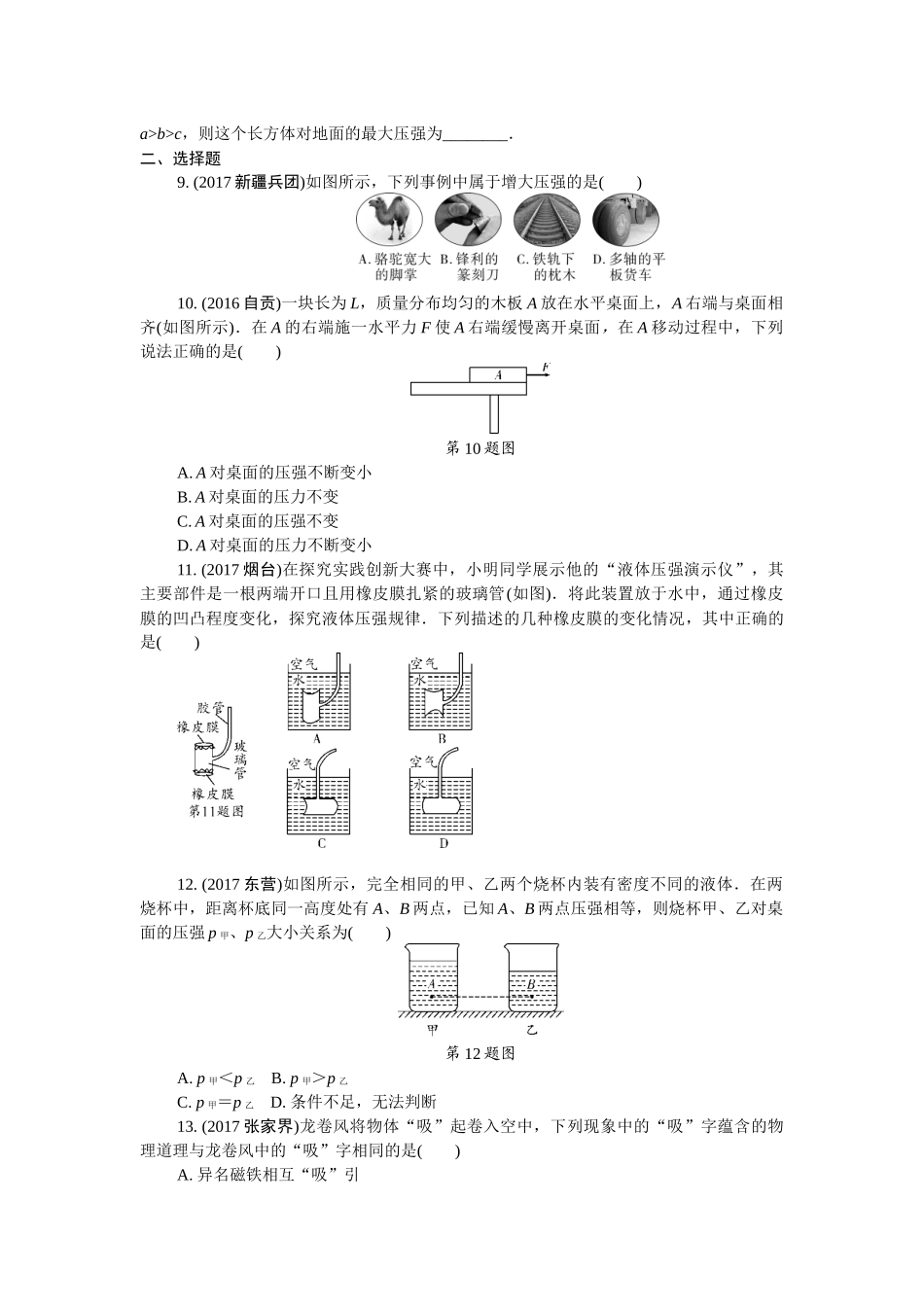 人教版 2018年中考物理第一轮复习压强.docx_第2页