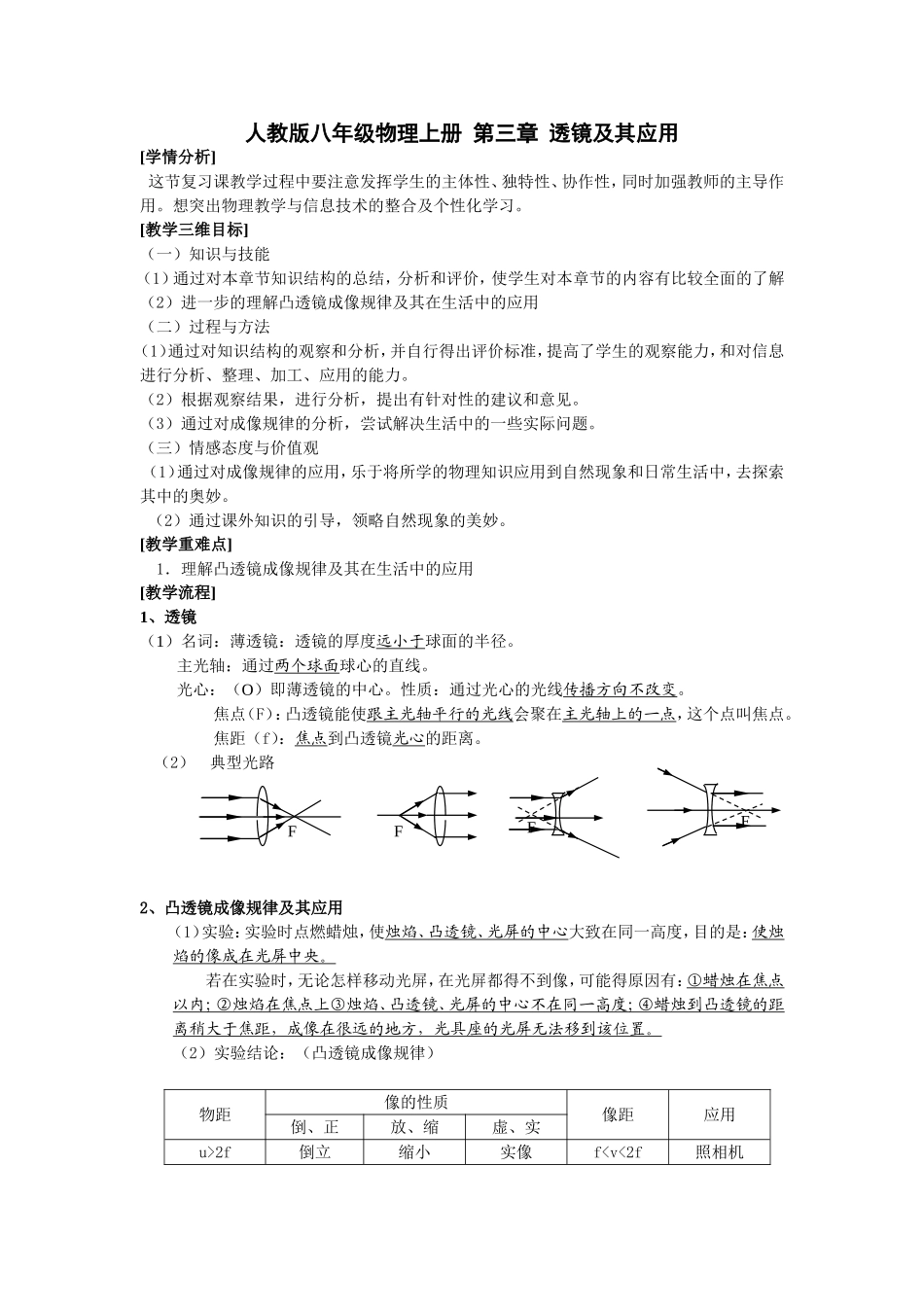 人教版八年级物理-透镜及其应用-复习教案.doc_第1页