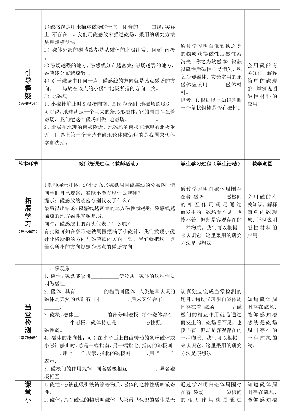 人教版九年级物理第二十章第1节磁现象磁场教案(焦红云).doc_第2页