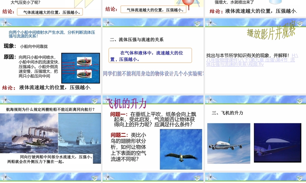 新人教版八年级物理下册：第九章第四节_流体压强与流速的关系_课件.ppt