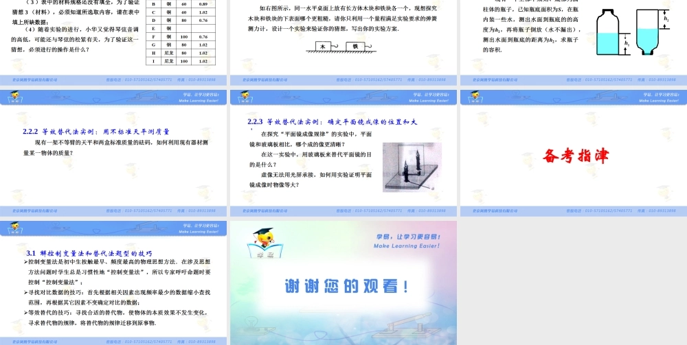 物理 饶全安 物理思想与方法 第一讲 控制变量法与替代法.ppt