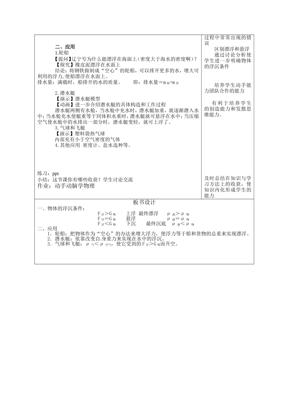 物体的浮沉条件及应用教学设计.doc_第2页