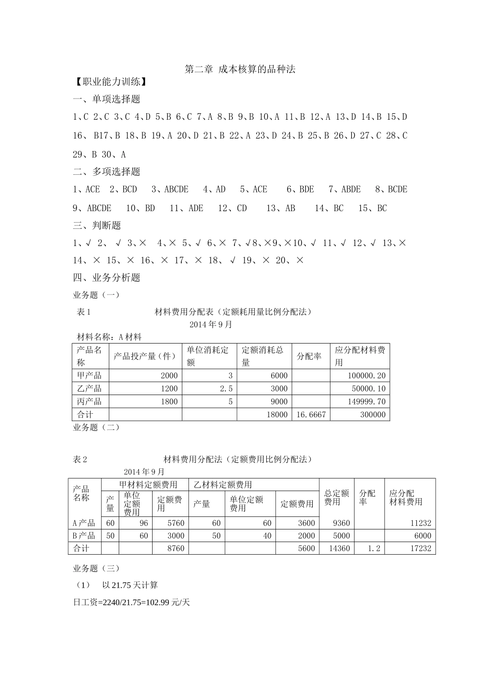 第二章成本核算的品种法 习题答案.doc_第1页
