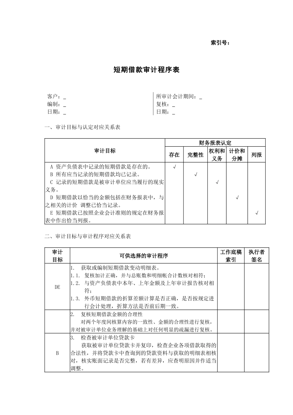 短期借款审计程序表.docx_第1页