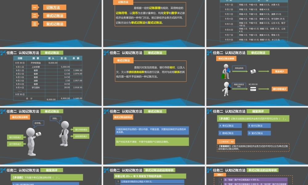 学习情境二 掌握记账的基本方法 任务2 认知记账方法 - 单式记账法.pptx