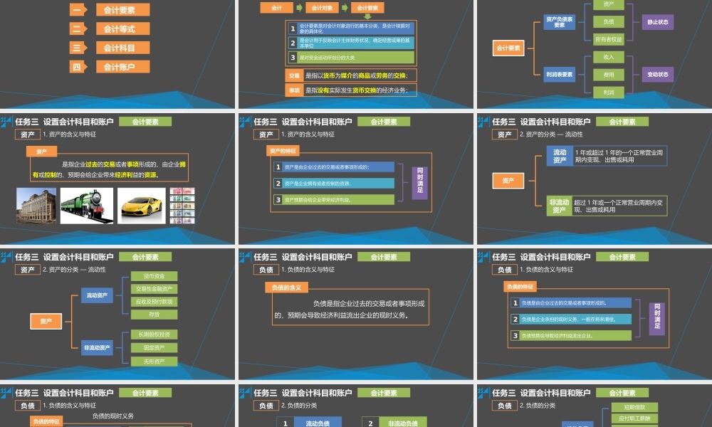 学习情境二 掌握记账的基本方法 任务3 设置会计科目和账户 - 会计要素.pptx