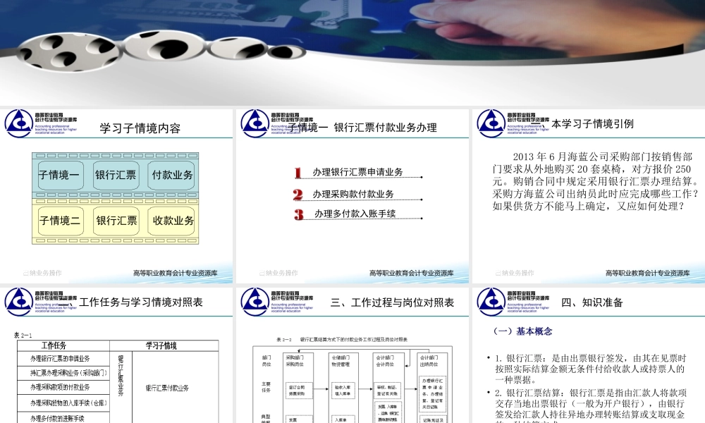 演示文稿 学习情境2-3-1 银行汇票.ppt