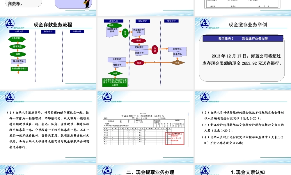 演示文稿 学习情境1-3-1 库存现金存取业务办理.ppt