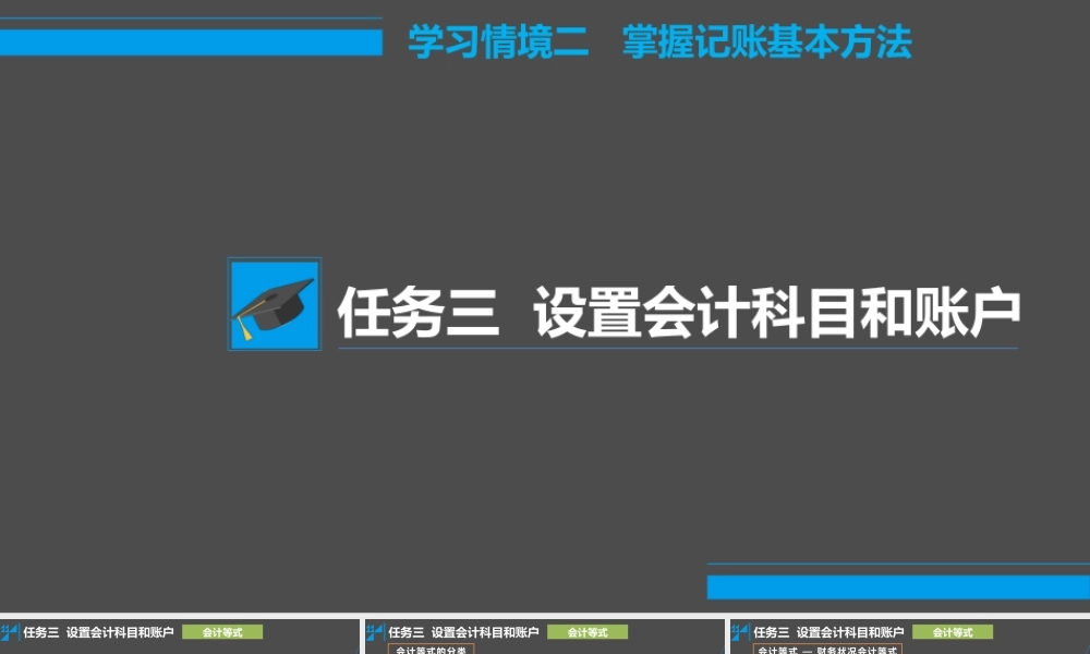 学习情境二 掌握记账的基本方法 任务3 设置会计科目和账户 - 会计等式.pptx