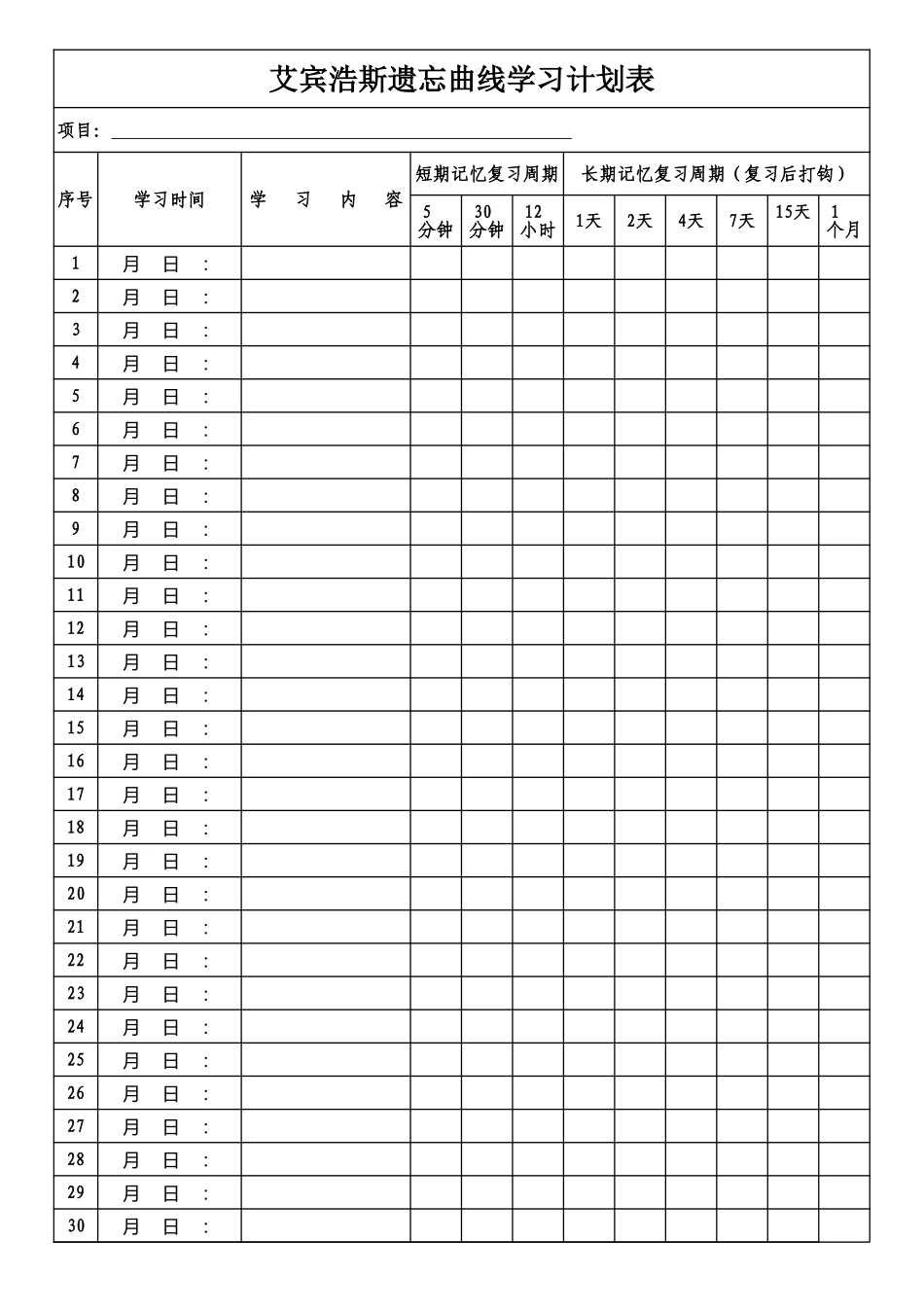 艾宾浩斯记忆表格（年计划详细版）.xls_第1页