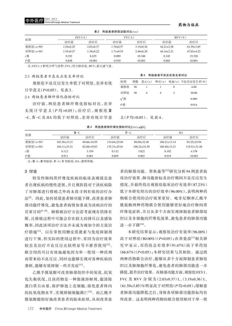吡非尼酮联合乙酰半胱氨酸治疗特发性肺间质纤维化的疗效评价.pdf_第3页