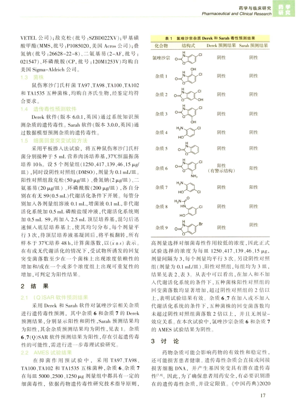 氯唑沙宗杂质的遗传毒性研究.pdf_第2页
