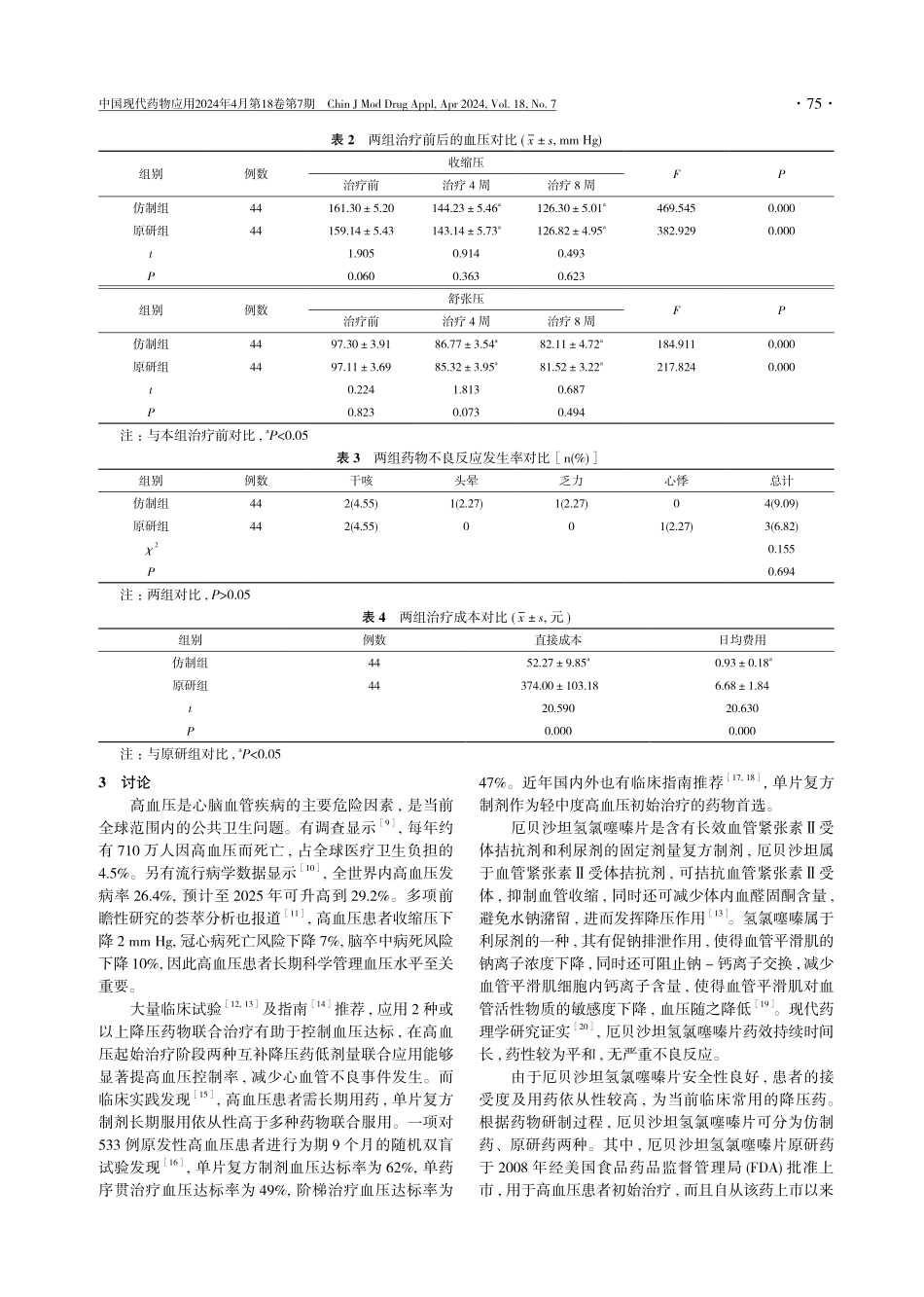 厄贝沙坦氢氯噻嗪片仿制药与原研药治疗轻中度原发性高血压的成本-效果比较.pdf_第3页