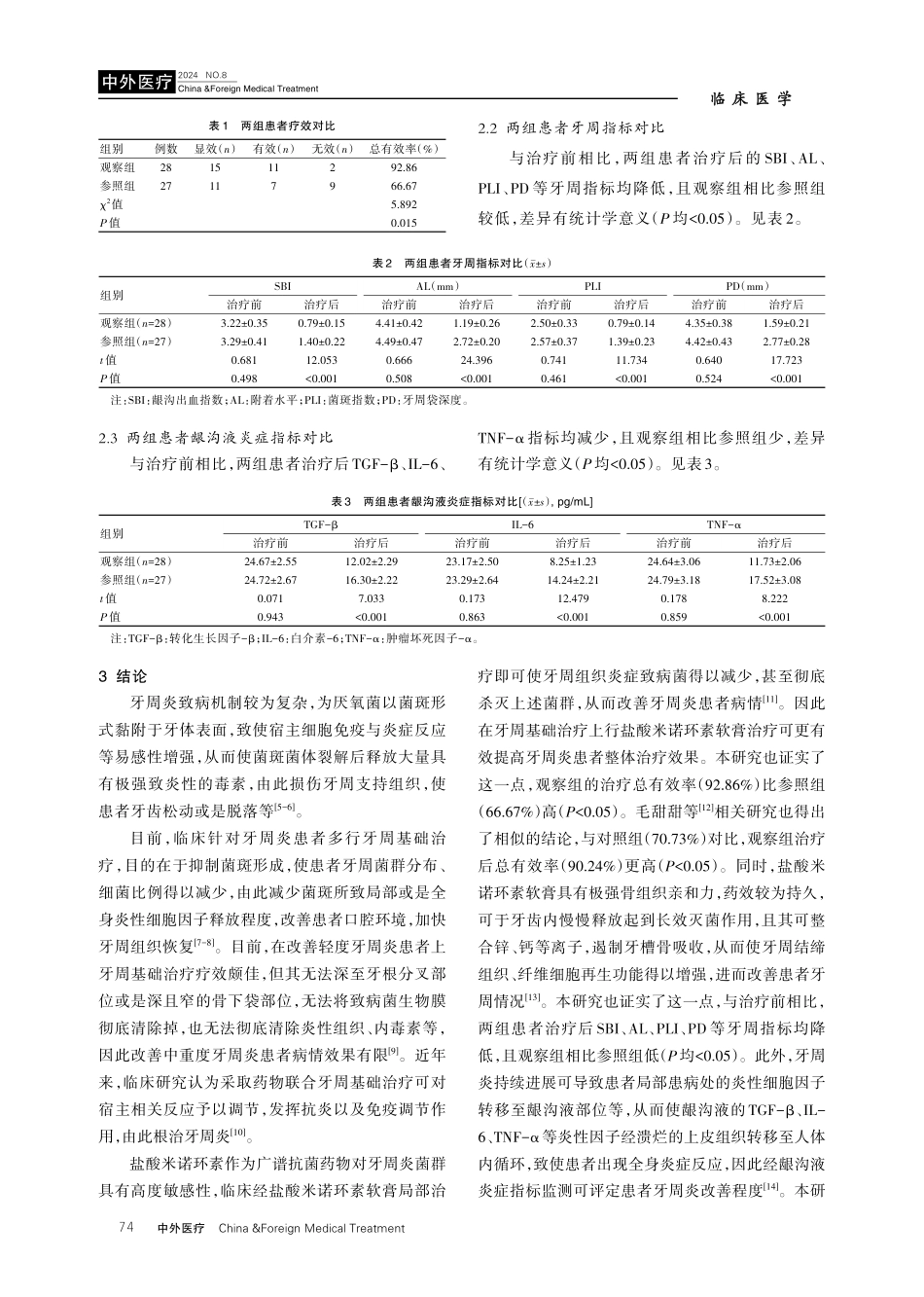 应用牙周基础治疗联合米诺环素对中重度牙周炎的疗效评价 (1).pdf_第3页