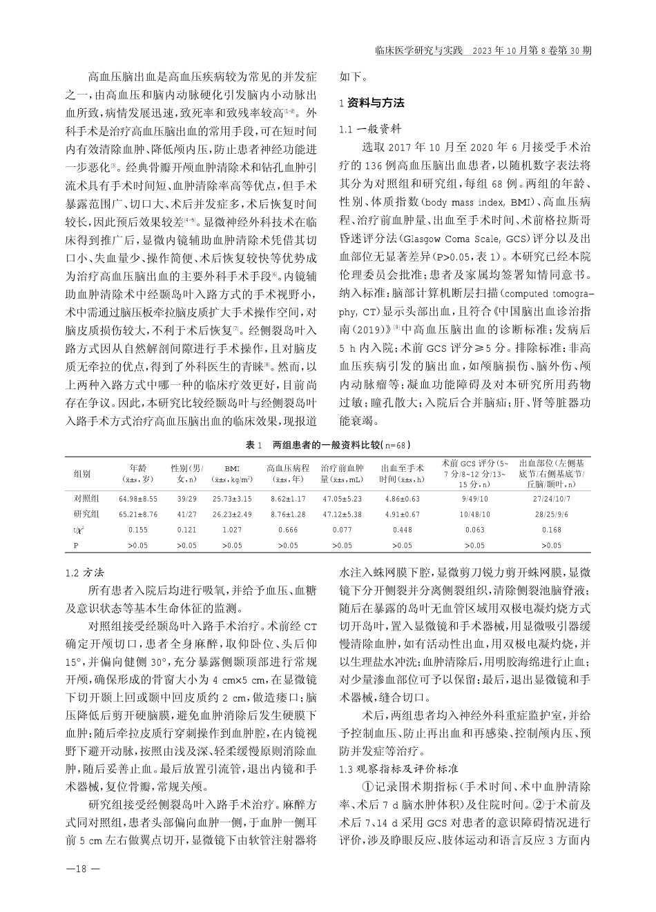 经侧裂岛叶入路与经颞岛叶入路治疗高血压脑出血的临床效果.pdf_第2页