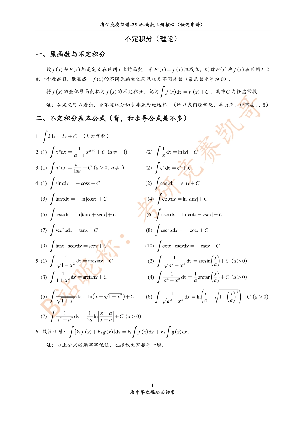 6-1 不定积分（知识点）【公众号：小盆学长】免费分享.pdf_第1页