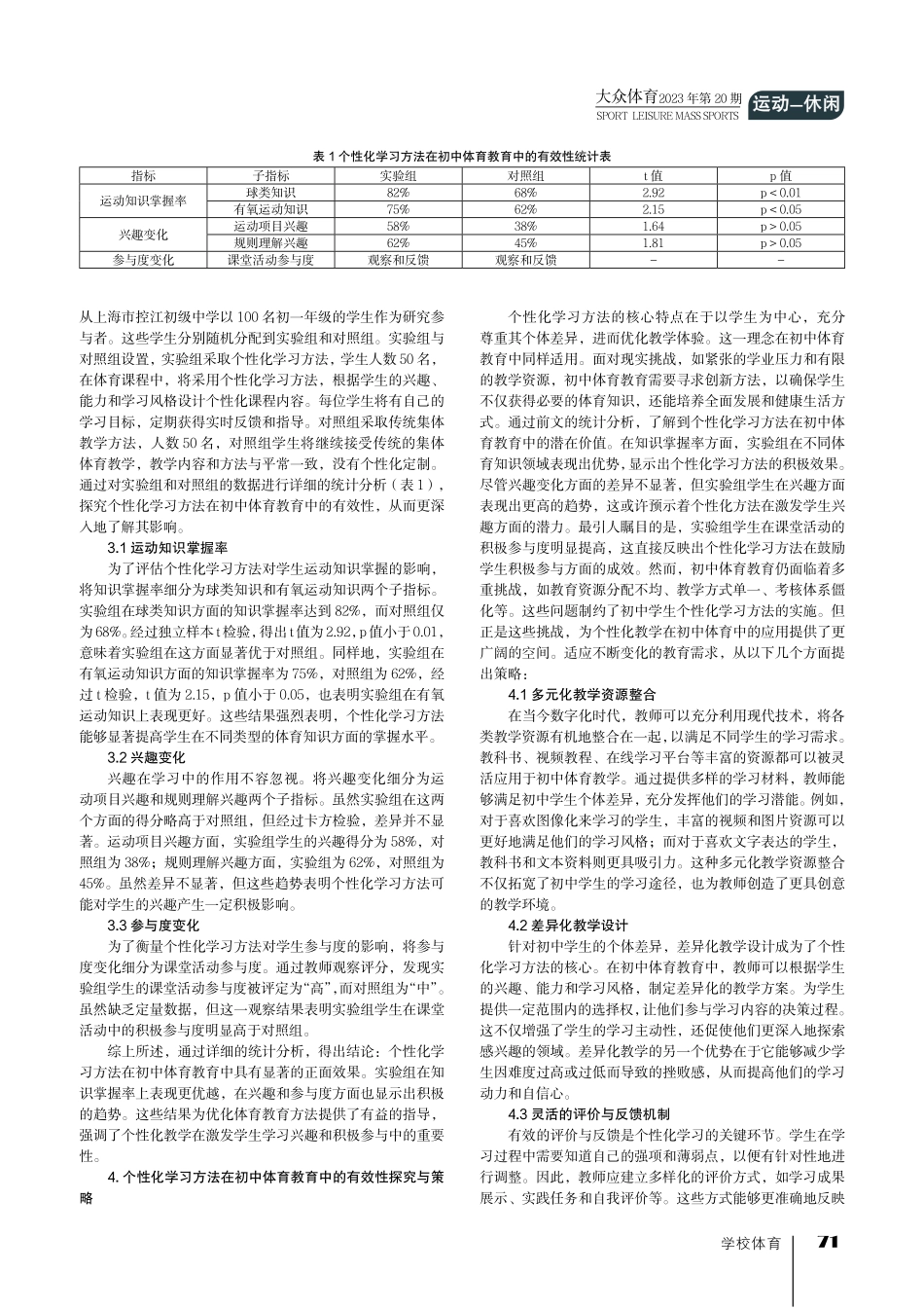 基于个性化学习方法在初中体育教育中的有效性研究——以上海市控江初级中学为例.pdf_第2页
