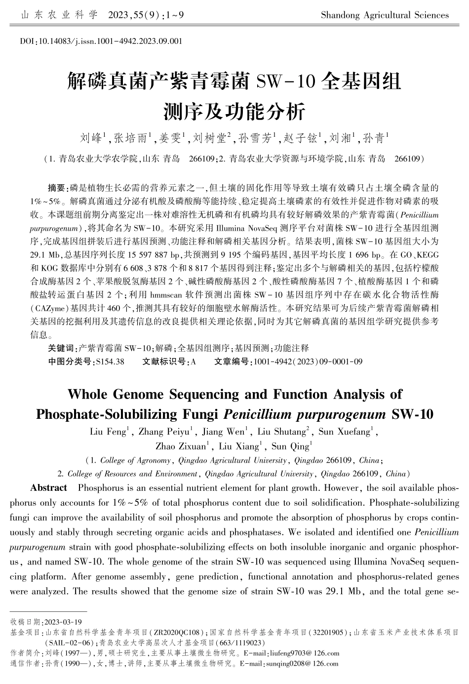 解磷真菌产紫青霉菌SW-10全基因组测序及功能分析.pdf_第1页