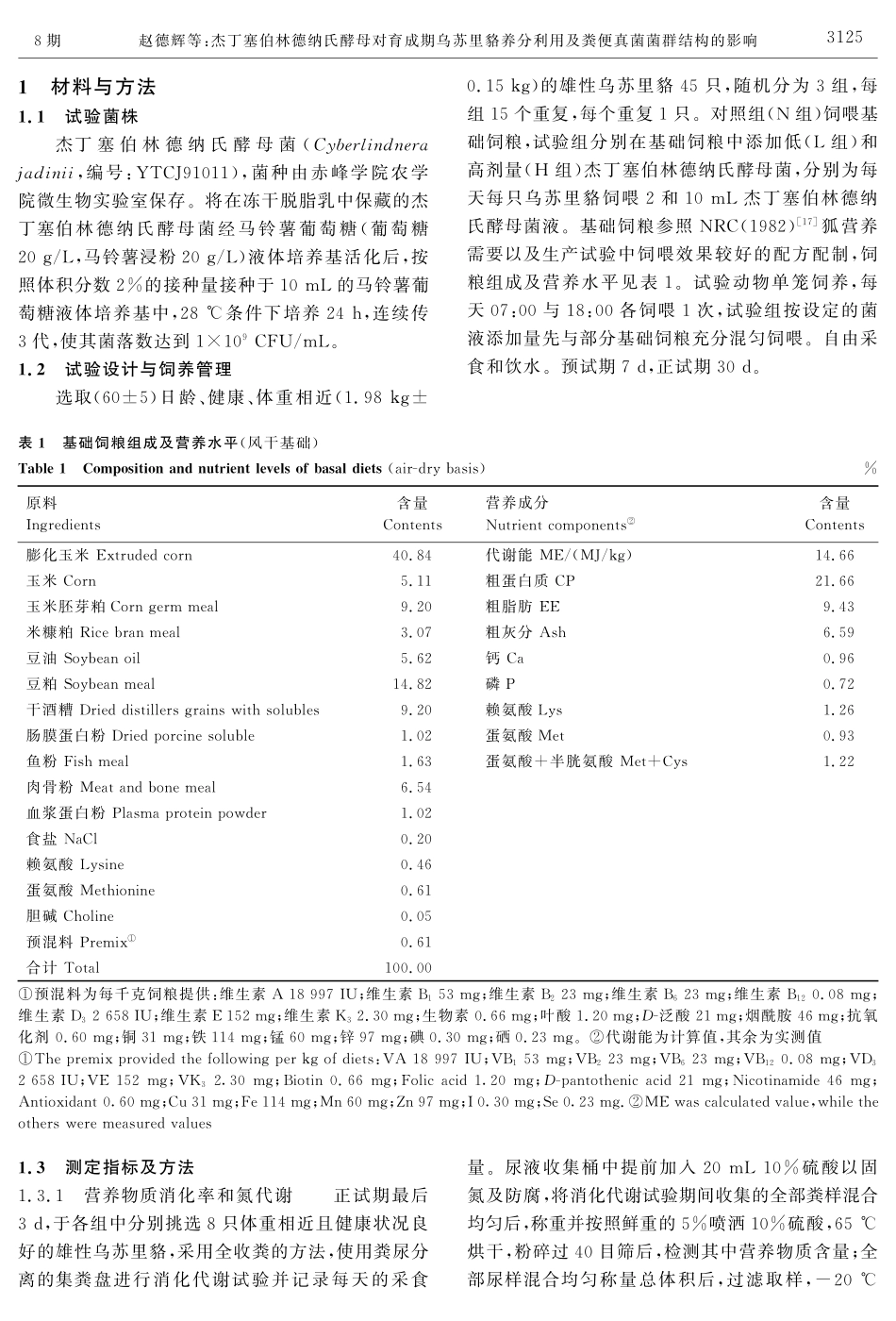 杰丁塞伯林德纳氏酵母对育成期乌苏里貉养分利用及粪便真菌菌群结构的影响.pdf_第3页