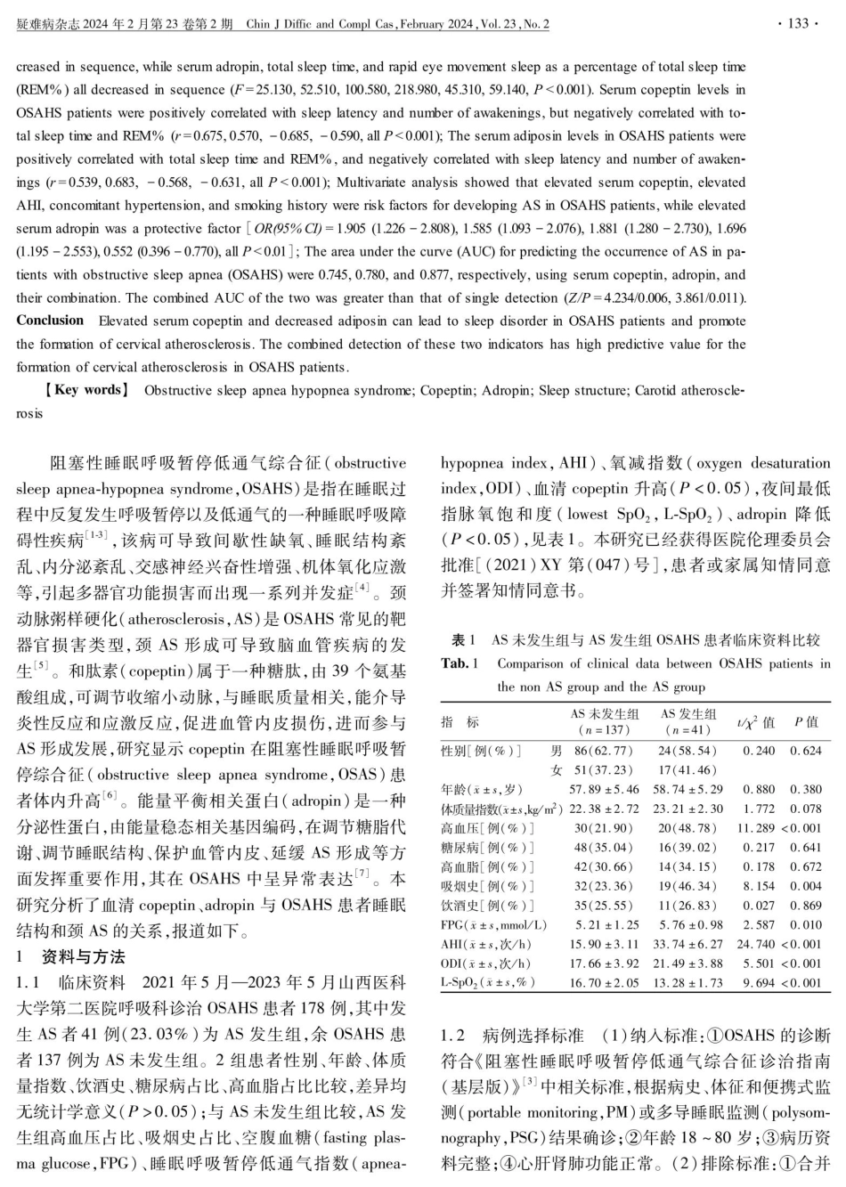 血清copeptin、adropin与阻塞性睡眠呼吸暂停低通气综合征患者睡眠结构和颈动脉粥样硬化的关系分析.pdf_第2页