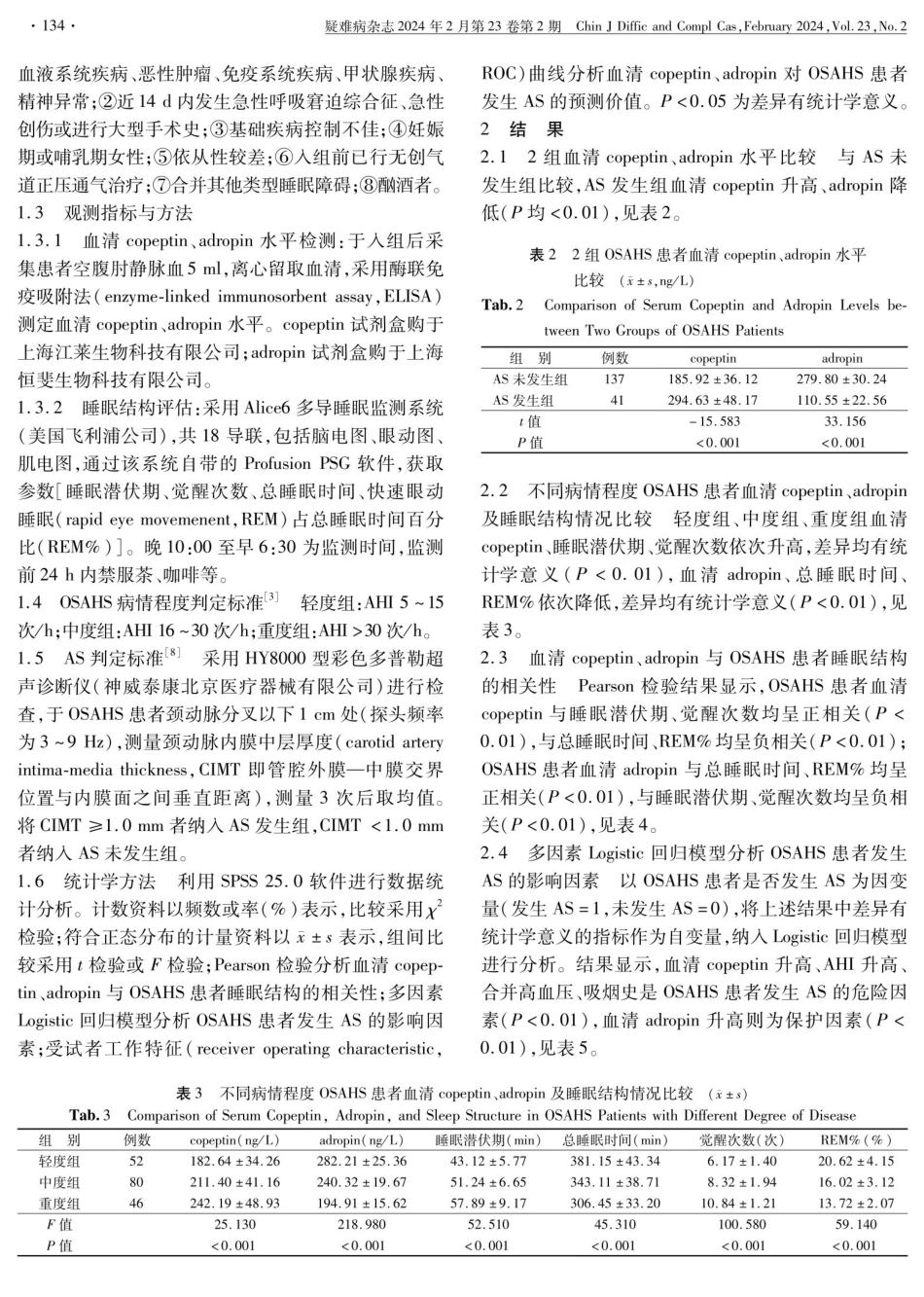 血清copeptin、adropin与阻塞性睡眠呼吸暂停低通气综合征患者睡眠结构和颈动脉粥样硬化的关系分析.pdf_第3页