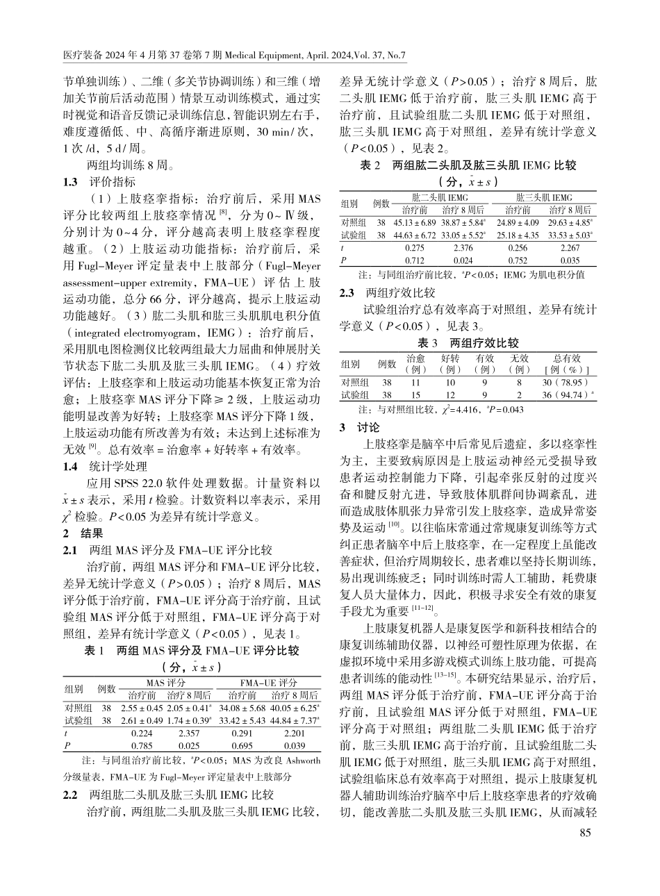 上肢康复机器人辅助训练对脑卒中后上肢痉挛患者上肢功能及肌电图的影响.pdf_第2页