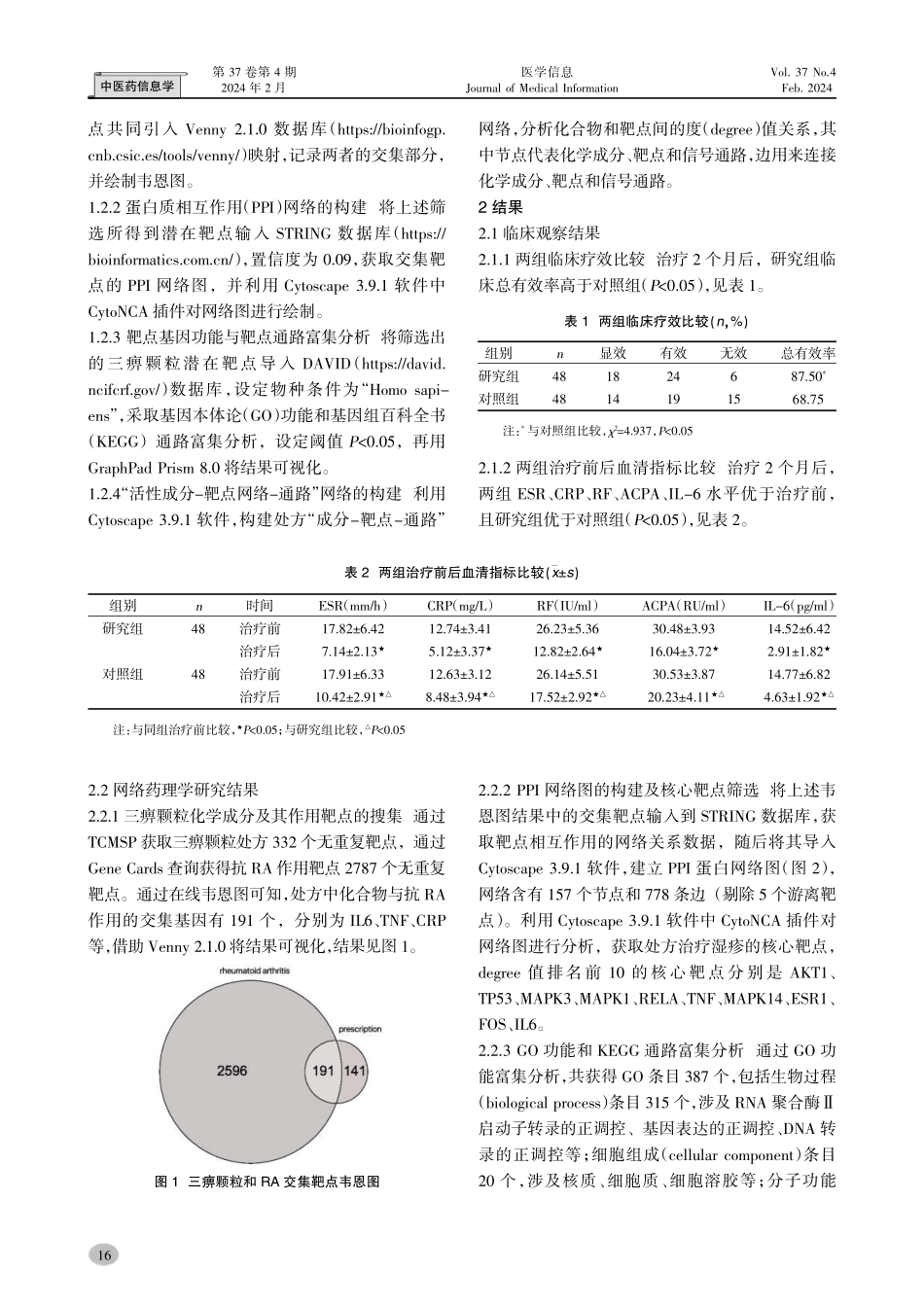 三痹颗粒治疗类风湿性关节炎的临床观察及网络药理学研究.pdf_第3页