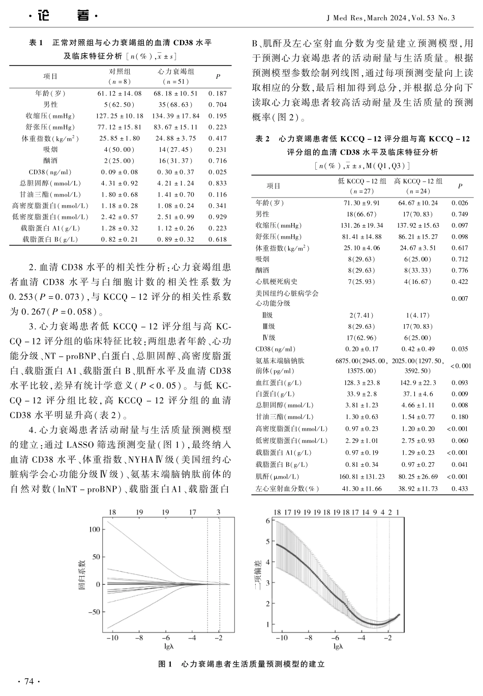 血清CD38水平与心力衰竭患者生活质量评估的临床研究.pdf_第3页