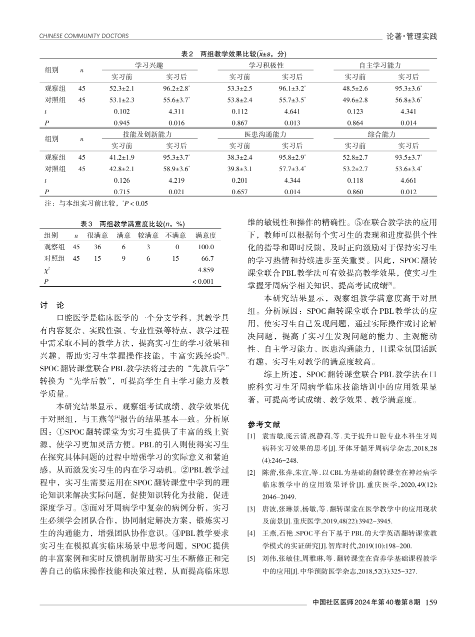 SPOC翻转课堂联合PBL教学法在口腔科实习生牙周病学临床技能培训中的应用效果分析.pdf_第3页
