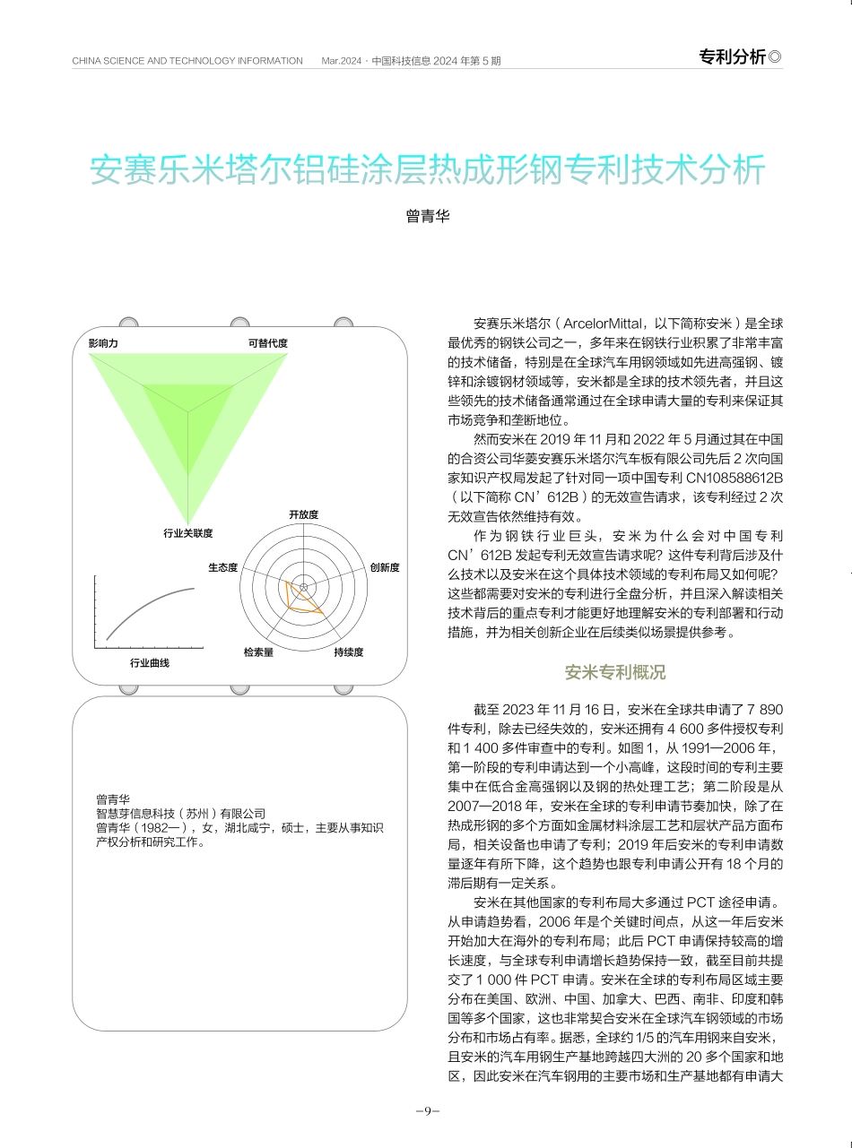 安赛乐米塔尔铝硅涂层热成形钢专利技术分析.pdf_第1页