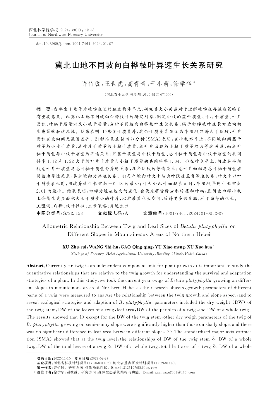 冀北山地不同坡向白桦枝叶异速生长关系研究.pdf_第1页