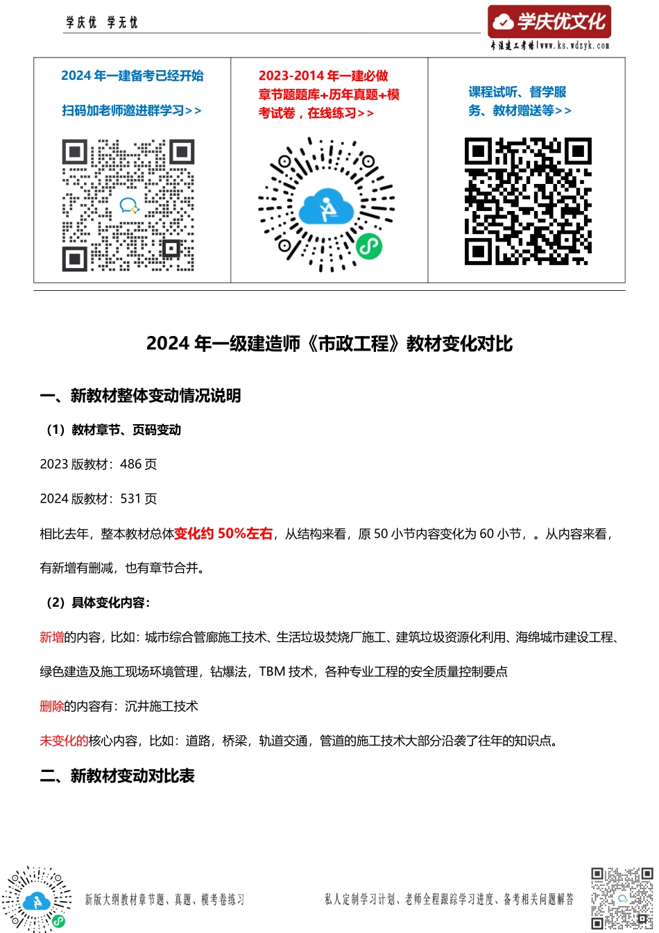 2024一级建造师《市政工程》新旧教材变化对比.pdf_第1页
